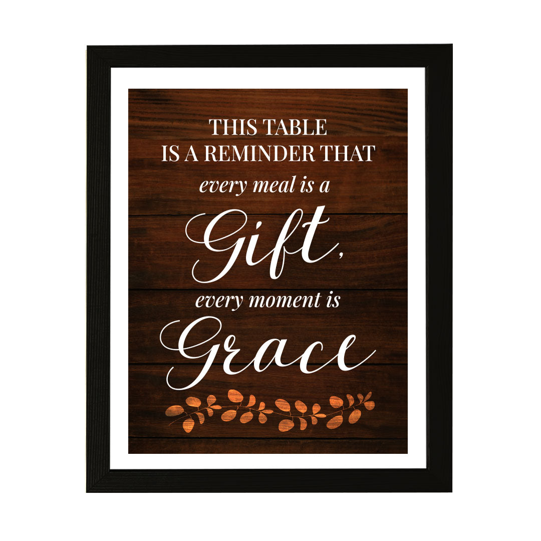 Designs ByLITA This Table Is A Reminder That Every Meal Is A Gift, Every Moment Is Grace, Framed Wall Art Print | Religious Church & Home Decor