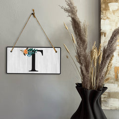 T Flower Decor 5x10 Hanging Wall or Door Sign | Alphabet Letter Room Decoration