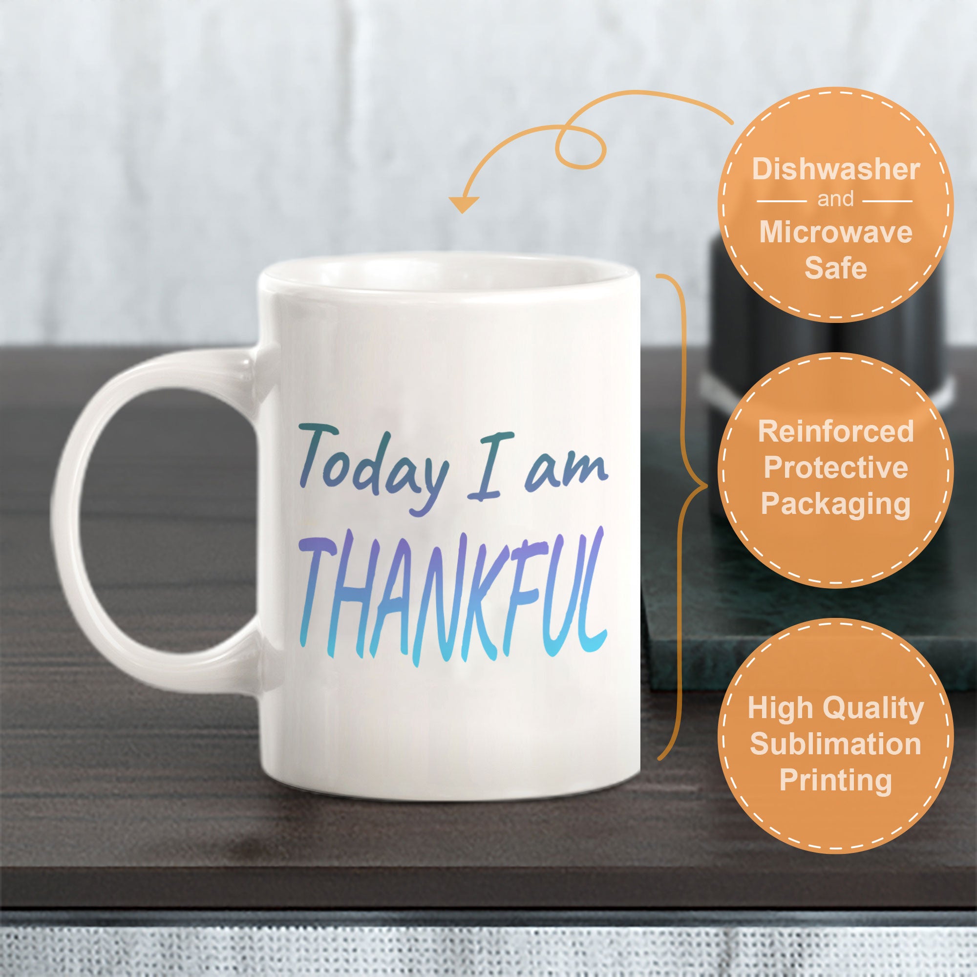 Today I Am Thankful 11oz Plastic or Ceramic Coffee Mug | Inspirational & Motivational Quotes