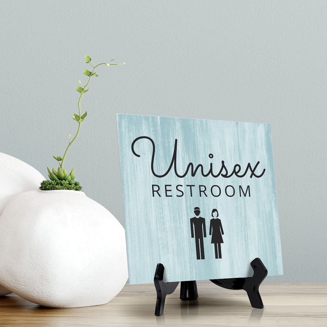 Signs ByLITA Unisex Restroom, Wood Color, Square Table Sign (5" x 5”)