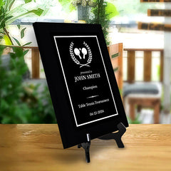 Table Tennis Customizable Black Frame Wooden Award Plaque | Easel Mount Option | Achievement and Recognition Personalizable Plaques | Sports Award