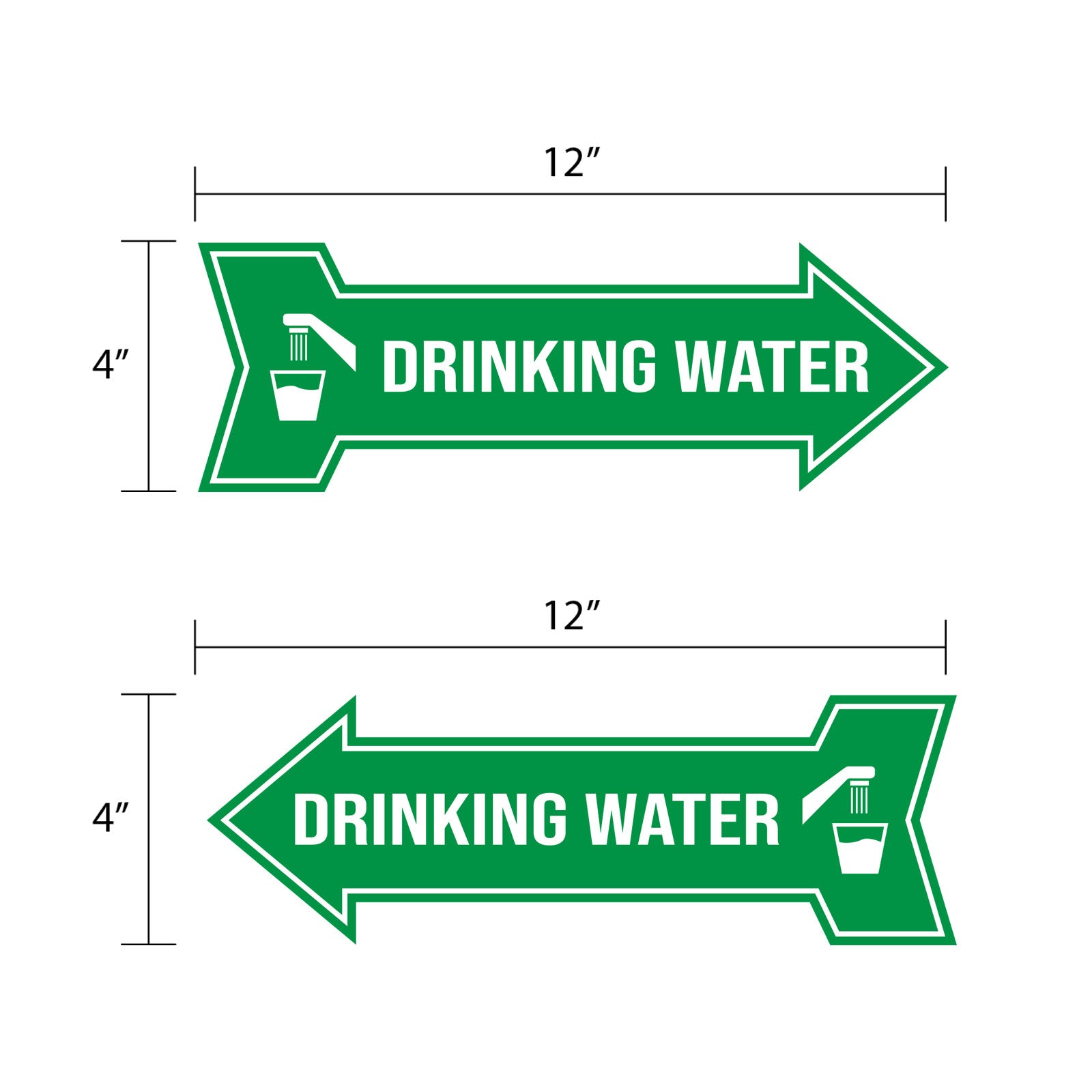 Arrow Shape Drinking Water 12x4" Wall or Door Sign | Public Signage