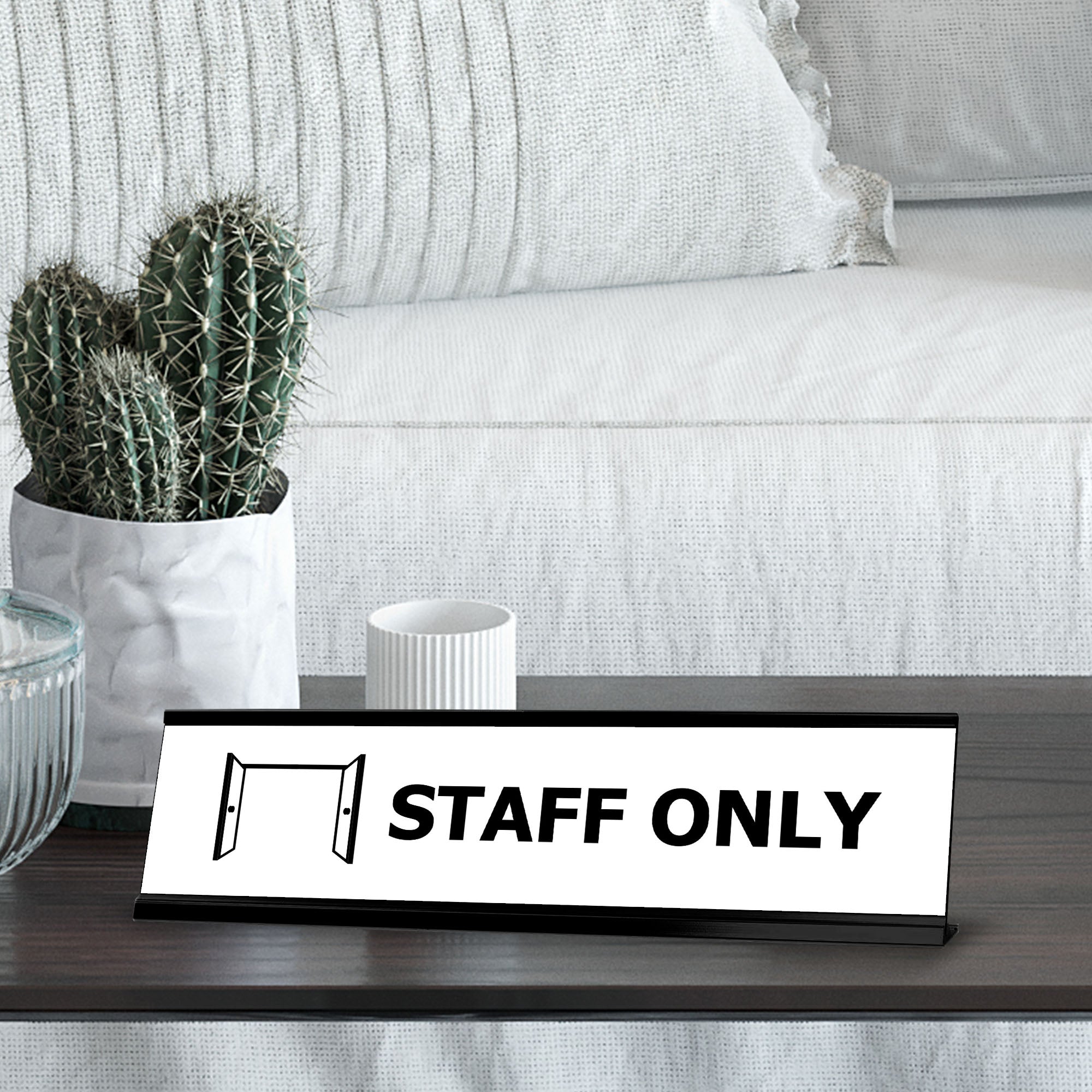 Staff only, Black Frame Desk Sign (2 x 8")