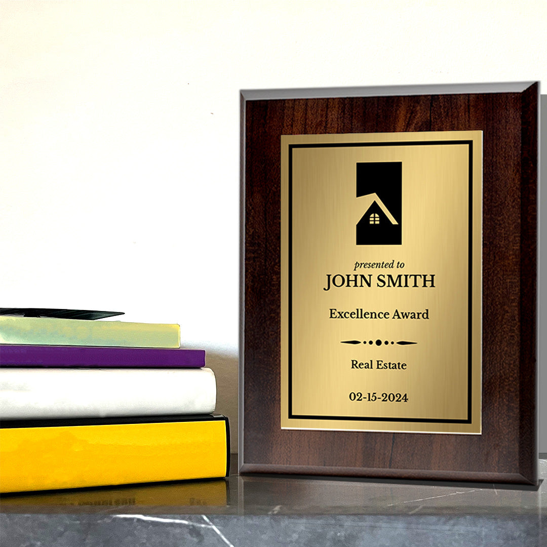 Real Estate Theme Customizable Award Plaque |Easel Mount Option | Recognition of Achievement and Service Personalizable Plaques