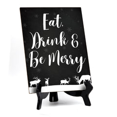 Eat Drink & Be Merry Sign with Easel, Reindeer Design (6 x 8")