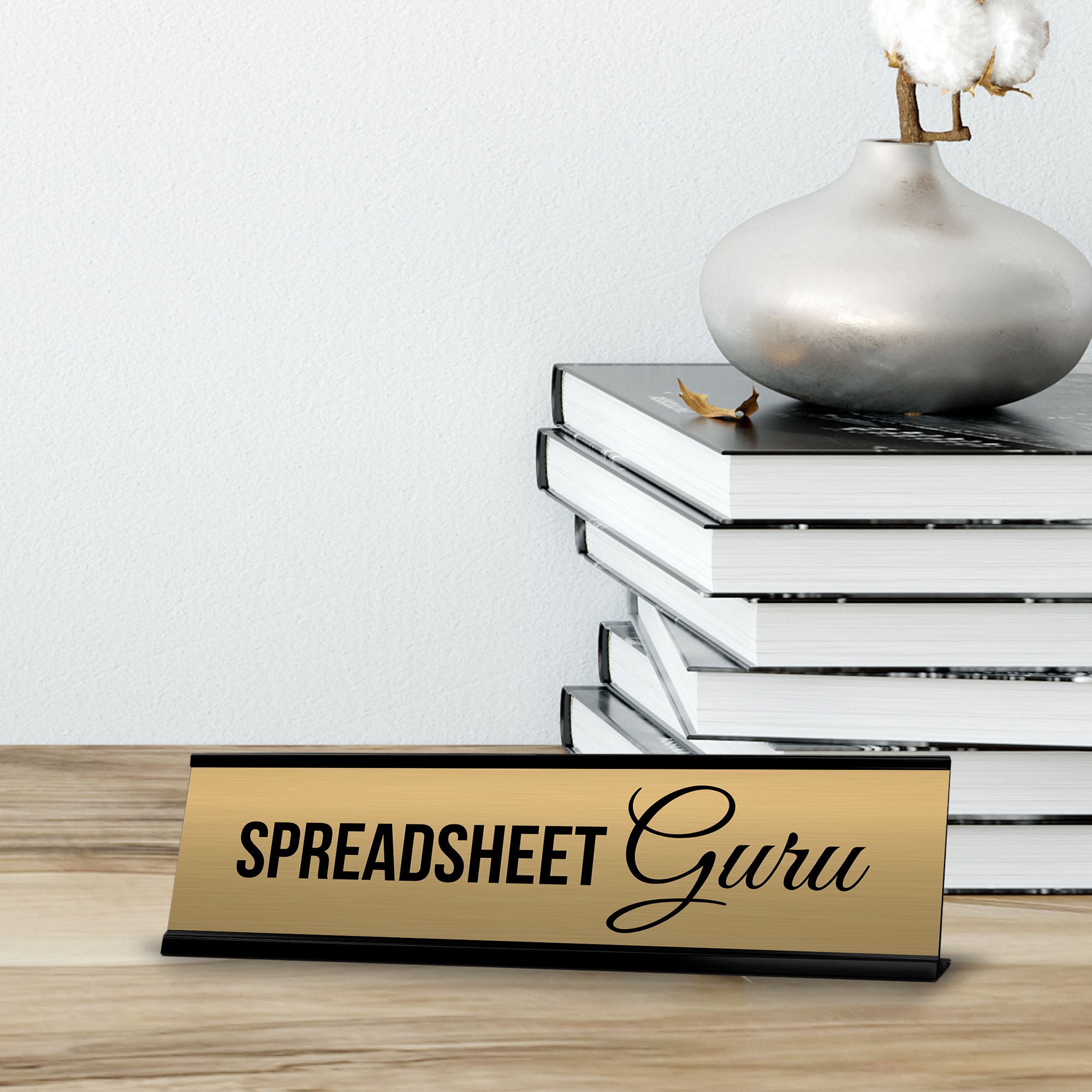 Signs ByLITA Spreadsheet Guru Co-Worker Gift Black Frame Desk Sign (2x8")