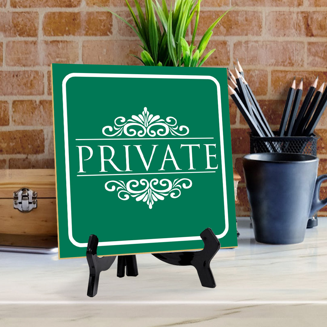 Private 5"x 5" Square Table Sign With Acrylic Easel | Home & Office Decor