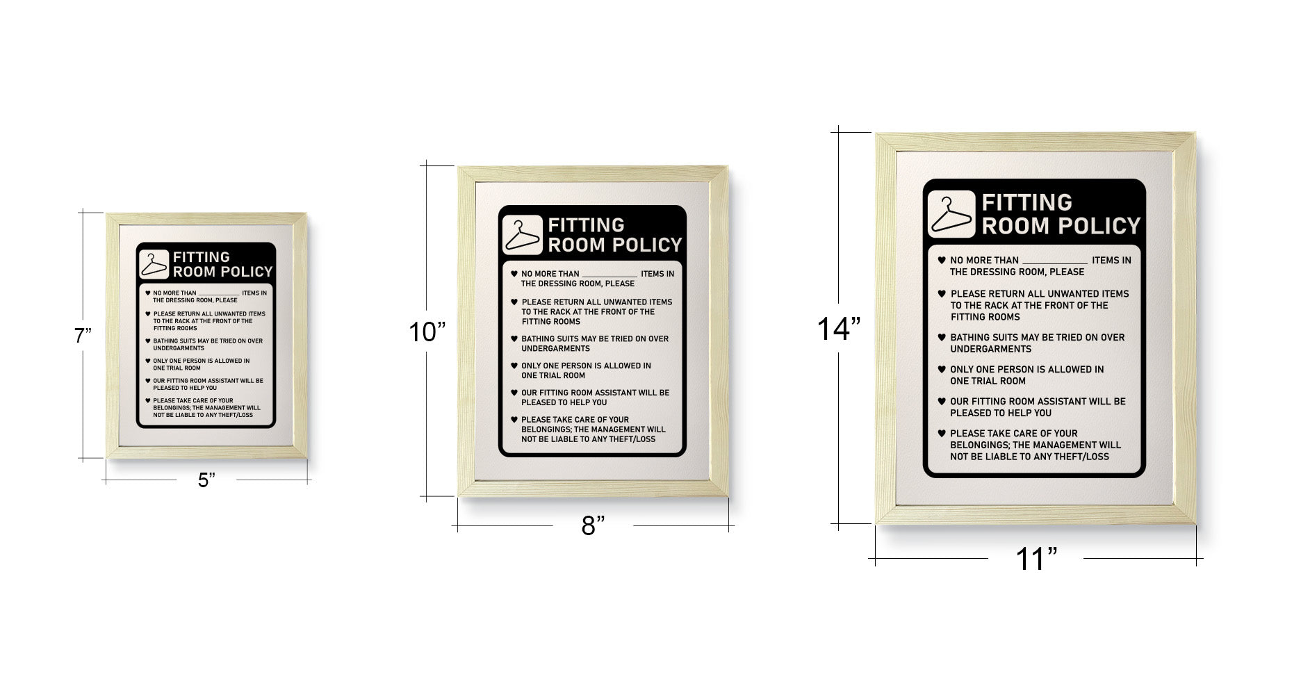 Designs ByLITA Fitting Room Policy, Wall Print Art | Retail Store Decoration (Unframed or Framed)