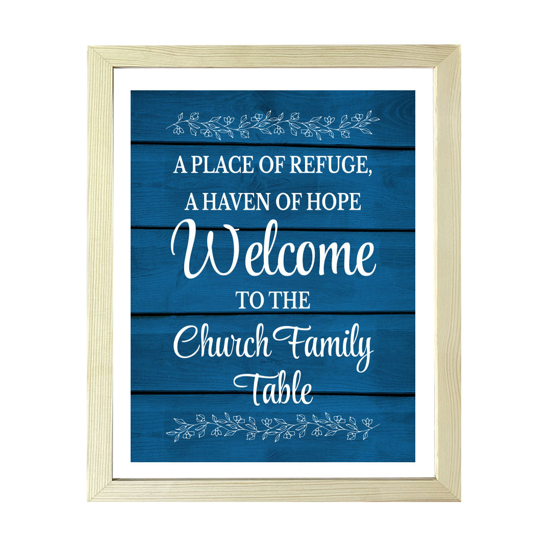 Designs ByLITA A Place Of Refuge, A Haven Of Hope Welcome To The Church Family Table, Framed Wall Art Print | Religious Church & Home Decor