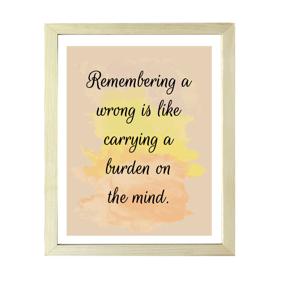 Designs ByLITA Remembering A Wrong Is Like Carrying A Burden On The Mind. Framed Wall Art Print | Buddhist Quotes Motivational Decor