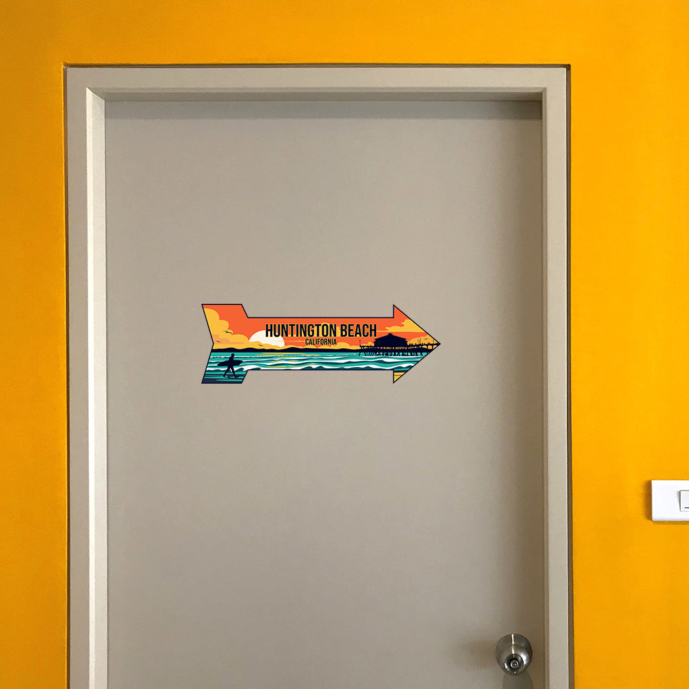 Arrow Shape Plus Huntington Beach, California 12x4" Wall or Door Sign | Stylish Famous US Beach Souvenirs