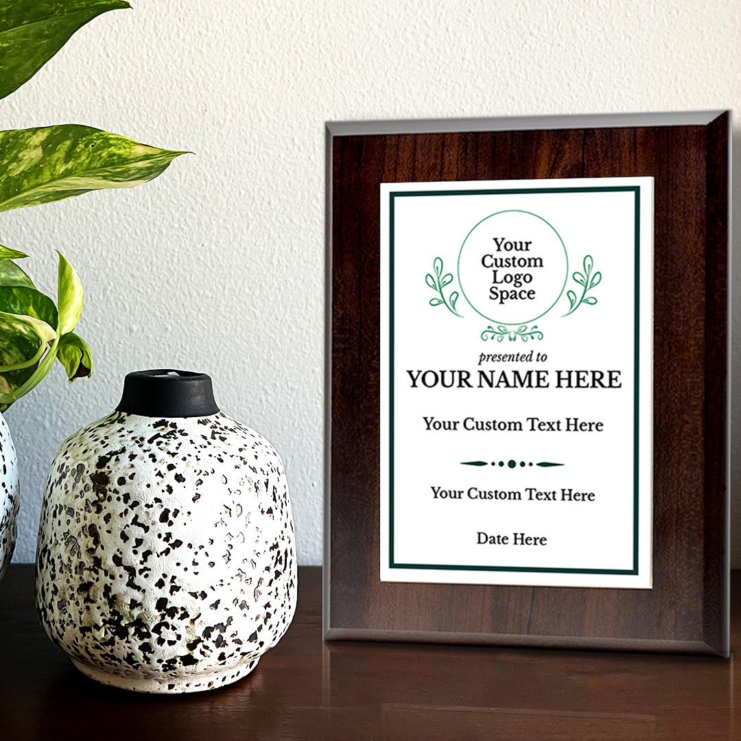 Custom Insert Your Logo (Circle) Wreath Award Wooden Plaque | Recognition of Achievement and Service Personalizable Plaques