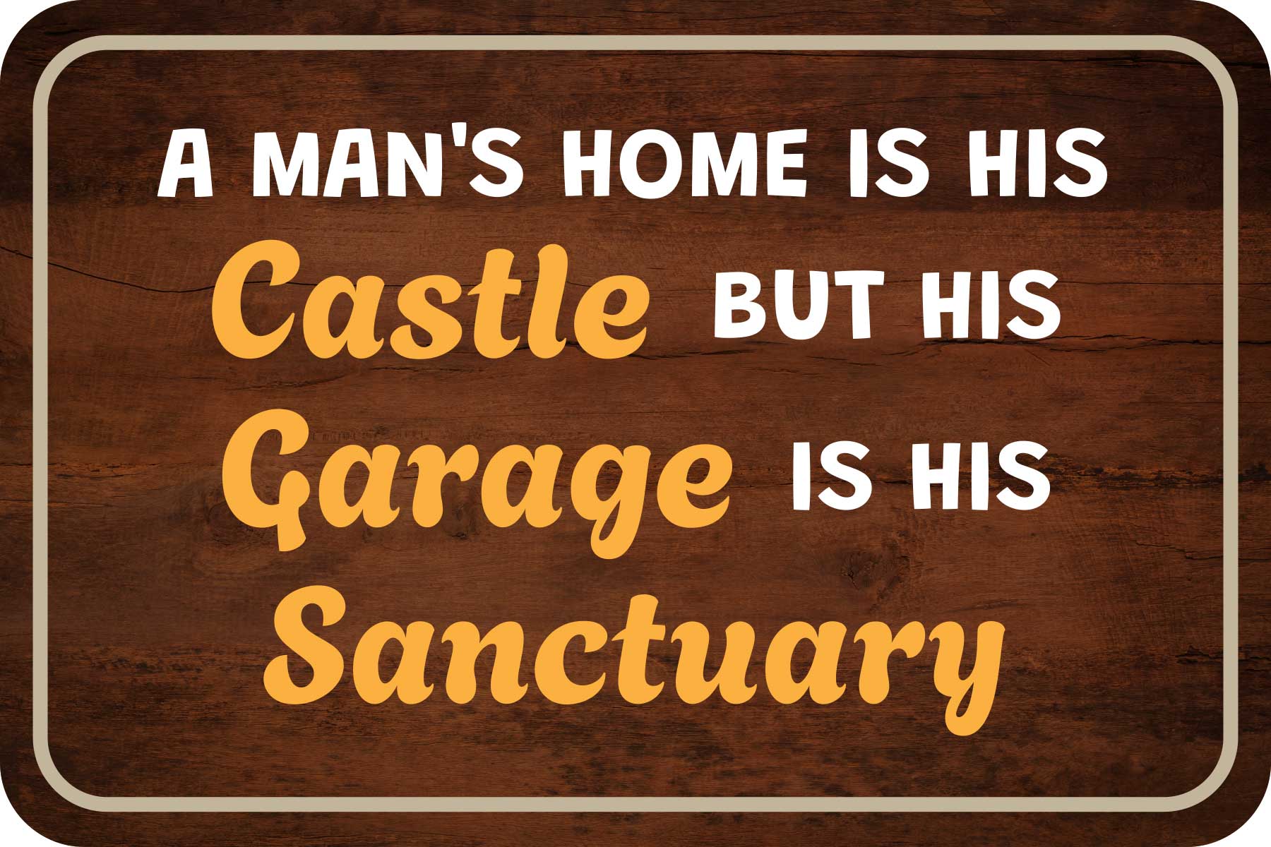 Classic Framed Plus A Man's Home Is His Castle But His Garage Is His Sanctuary Door or Wall Sign | Home Decor