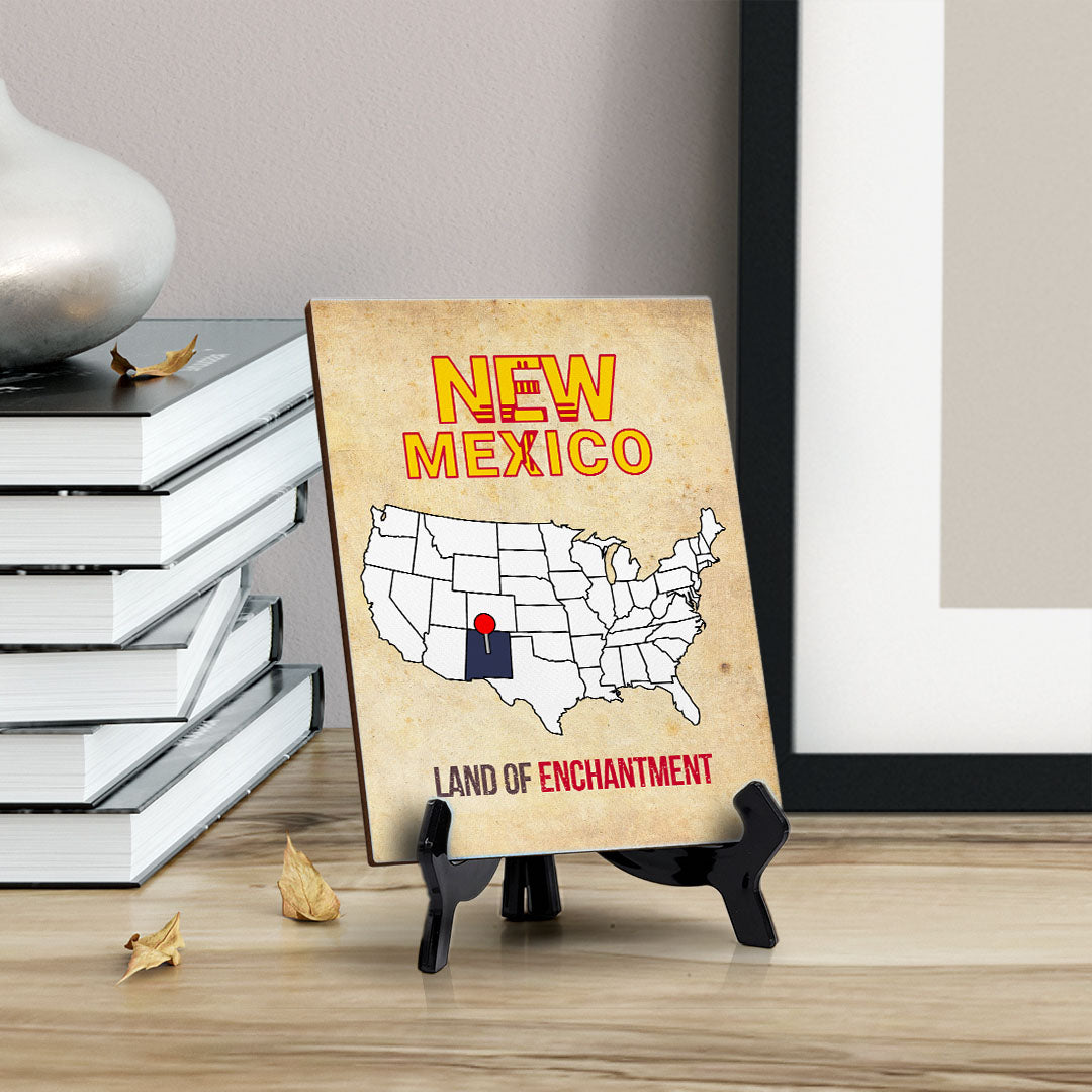 New Mexico: Land of Enchantment Table Sign with Acrylic Stand (6x8“) | State Pride Collection | Perfect Gift for Coworkers or Family