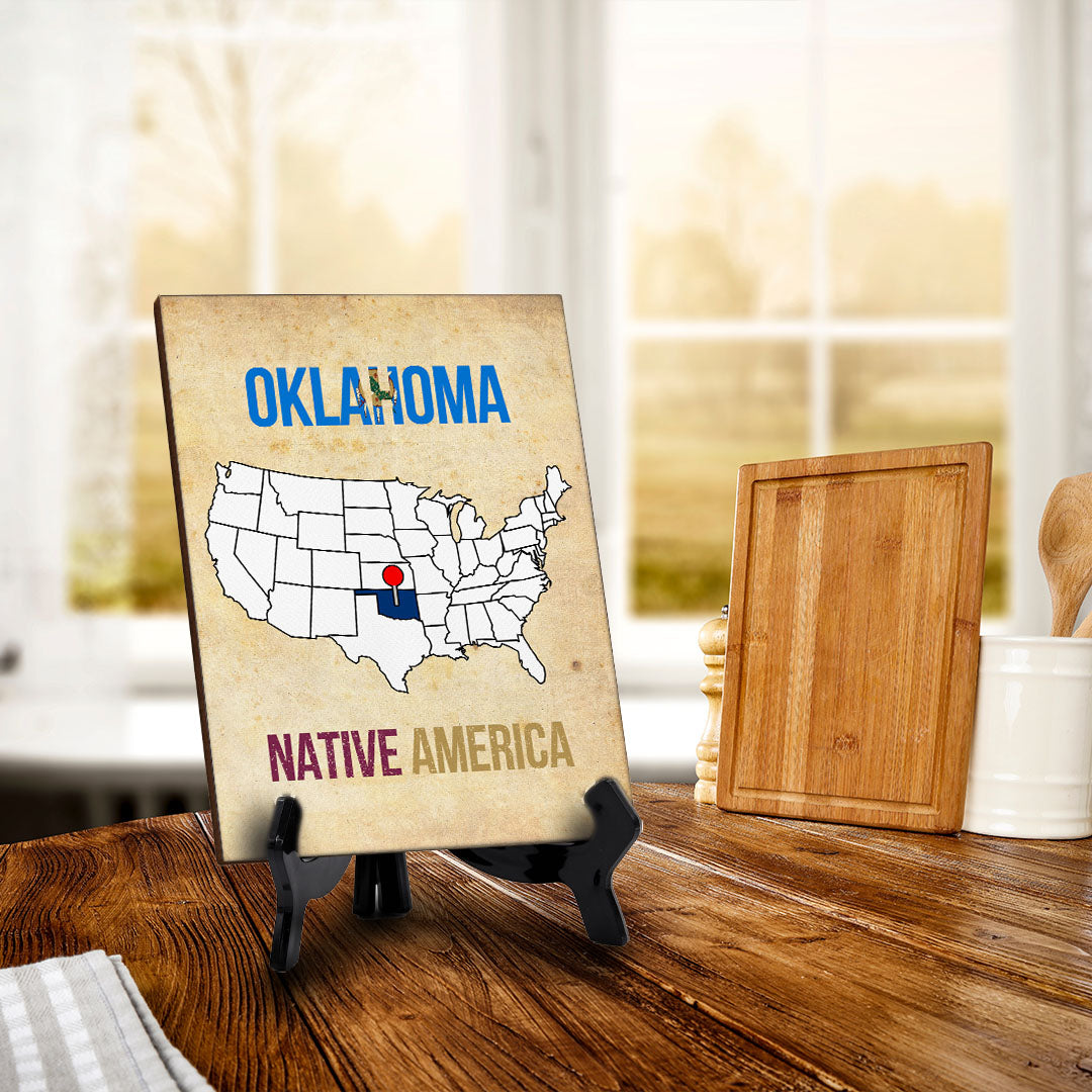 Oklahoma: Native America Table Sign with Acrylic Stand (6x8“) | State Pride Collection | Perfect Gift for Coworkers or Family