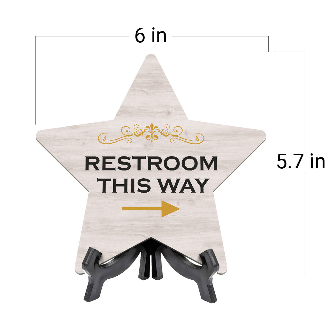 Sign ByLITA Restroom This Way, Wood Color, Star Table Sign (6"x5")
