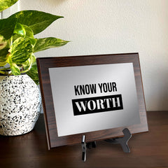 Know Your Worth Decorative Wall Plaque | Easel Mount Option | Inspirational Affirmation Wall Art