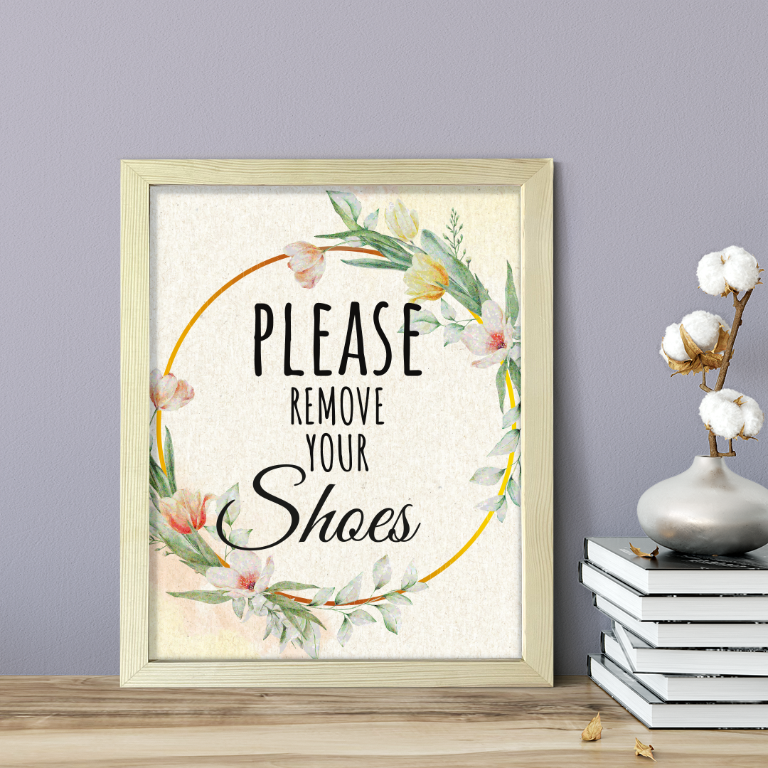 Please Remove Your Shoes, Floral UNFRAMED Print Kitchen Hospitality Wall Art