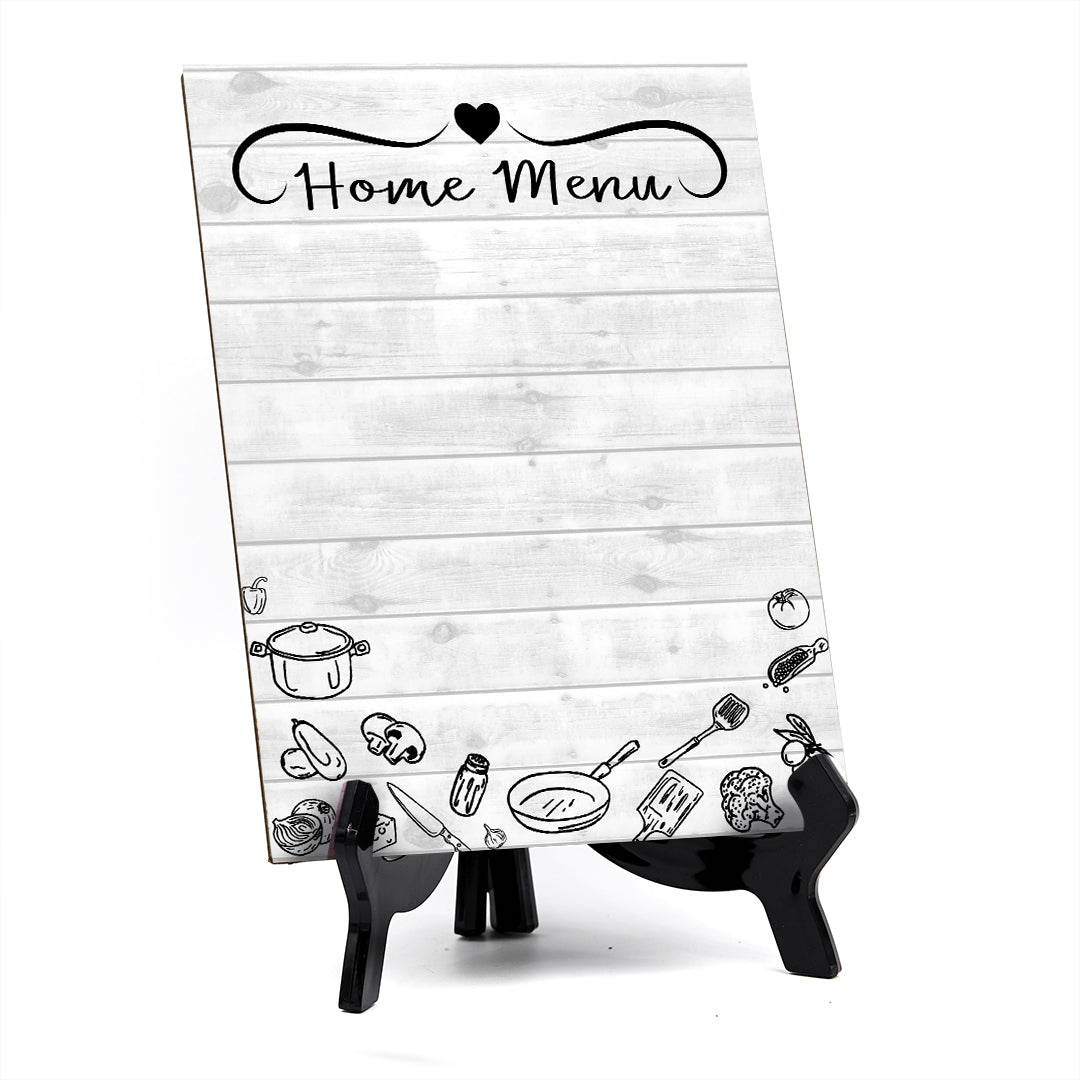 Home Menu Wipe Dry Table Sign (6x8") Office And Home Reminders | Personal Schedule | No Pen Included
