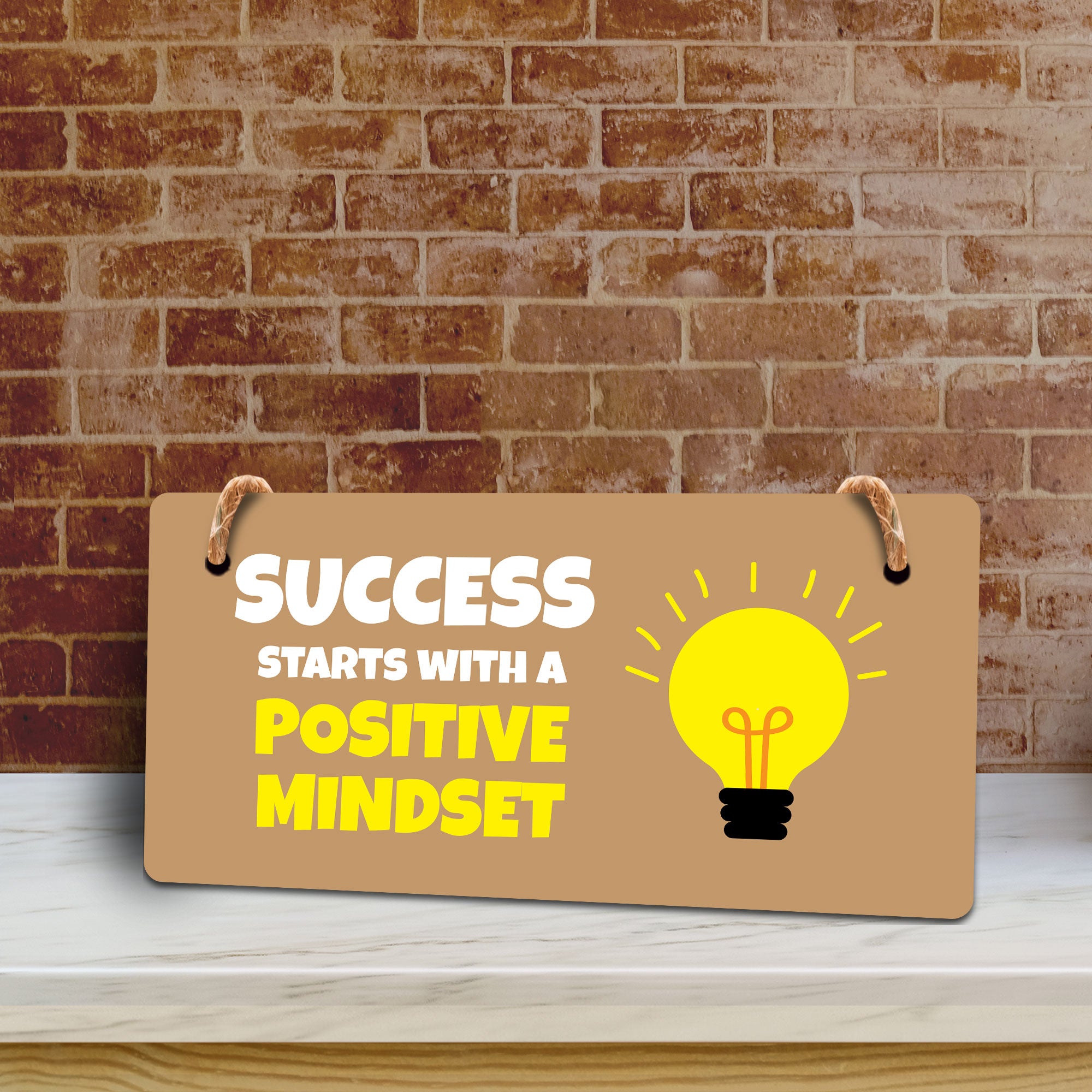 Success Starts With A Positive Mindset 5x10 Hanging Plus Wall or Door Sign | Motivational Home Décor