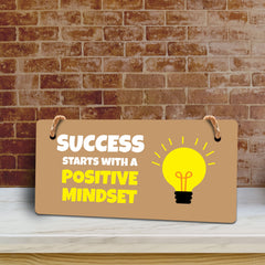 Success Starts With A Positive Mindset 5x10 Hanging Plus Wall or Door Sign | Motivational Home Décor