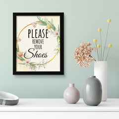 Signs ByLITA Please Remove Your Shoes, Floral FRAMED Print Short Term Rentals Guest Signage Hospitality Wall Art