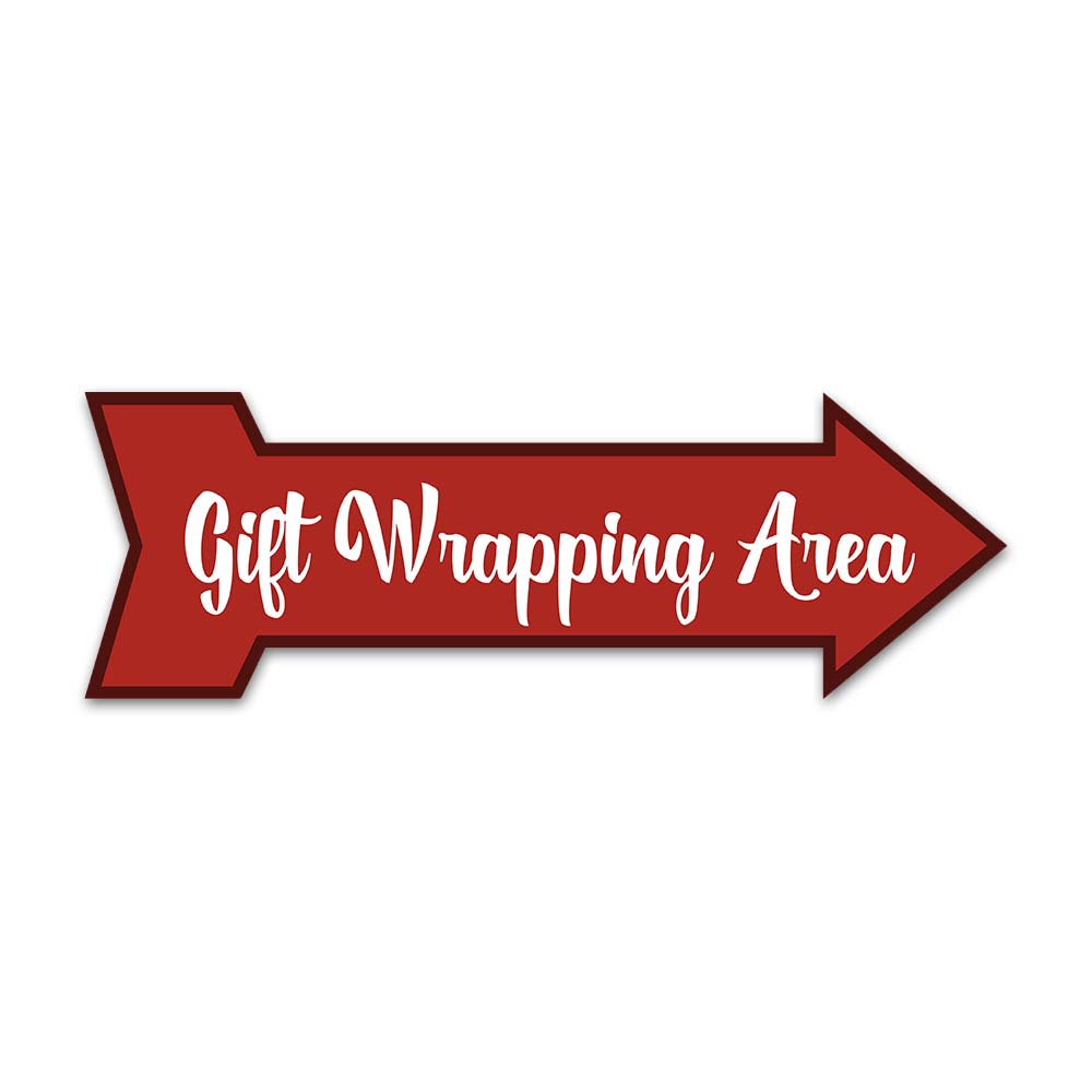 Arrow Shape Plus Gift Wrapping Area 12x4" Wall or Door Sign | Christmas Holiday Decoration