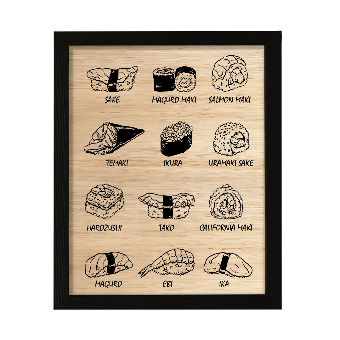 Designs ByLITA Sushi Variety, Framed Print Inspirational Wall Art | Decoration For Sushi Lovers