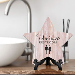Sign ByLITA Unisex Restroom, Wood Color, Star Table Sign (6"x5")