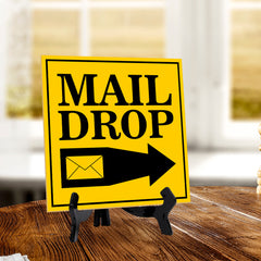 Mail Drop 5"x 5" Square Table Sign With Acrylic Easel | Home & Office Decor