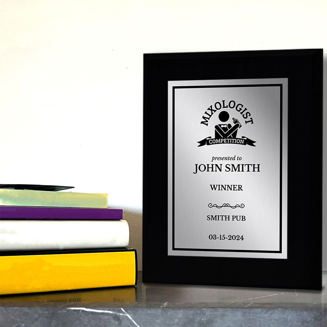 Mixologist Competition Customizable Black Frame Award Plaque | Easel Mount Option | Achievement and Recognition Personalizable Plaques