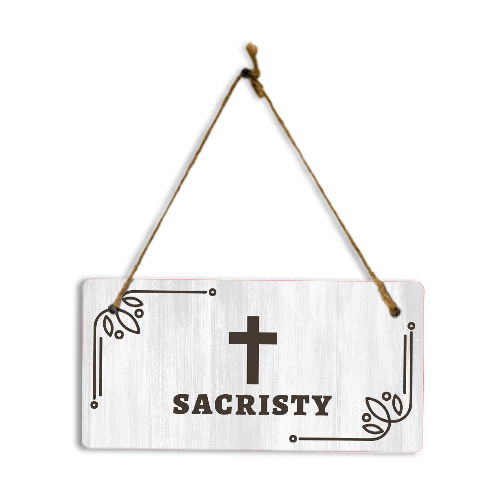 Sacristy 5x10 Hanging Plus Wall or Door Sign | Church Rustic Wood Sign