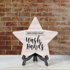Sign ByLITA Employees Must Wash Hands, Wood Color Star Table Sign (6"x5")