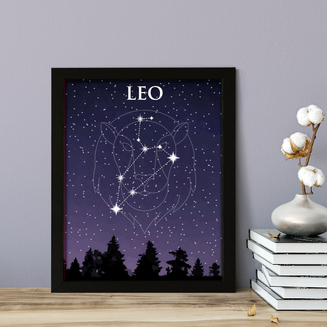 Designs ByLITA Leo Zodiac Sign Night Sky, Wall Print Art | Home and Office Decor | Astrology Star Sign Bedroom Decoration | Perfect Gift