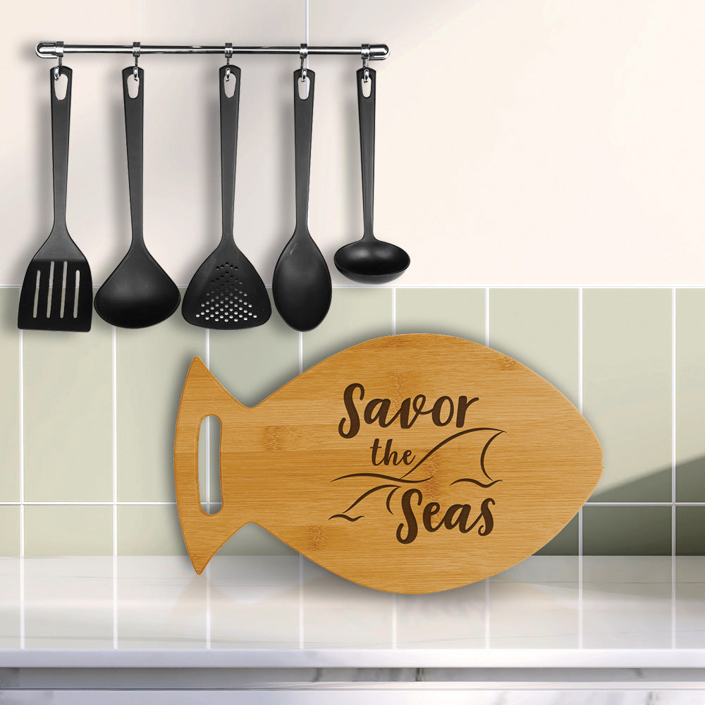 Designs ByLITA Savor The Seas 14 x 8.5" Fish Shape Cutting Board | Kitchen Chopping Board