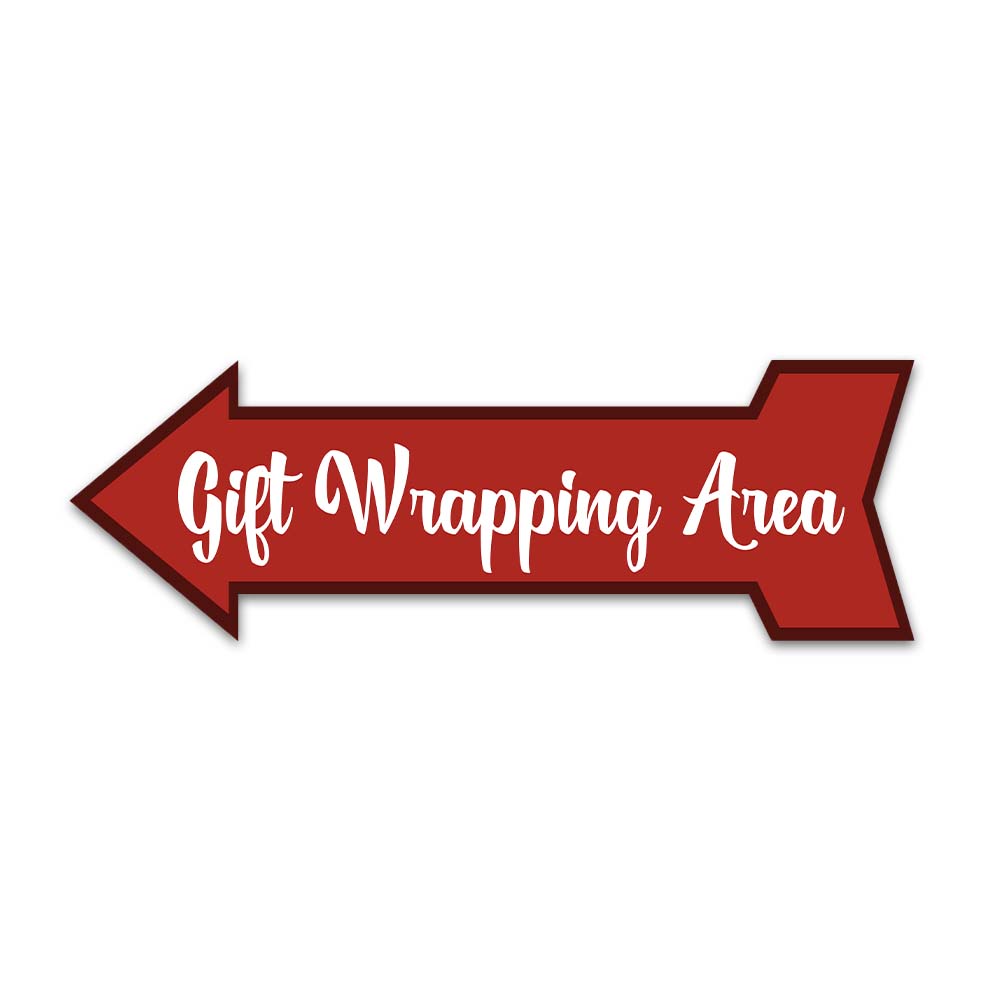 Arrow Shape Plus Gift Wrapping Area 12x4" Wall or Door Sign | Christmas Holiday Decoration