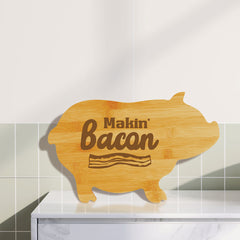 Makin' Bacon (13.75 x 8.75") Pig Shape Cutting Board | Funny Decorative Kitchen Chopping Board