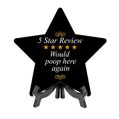 Sign ByLITA 5 Star Review Would Poop Here Again, Wood Color, Star Table Sign (6"x5")