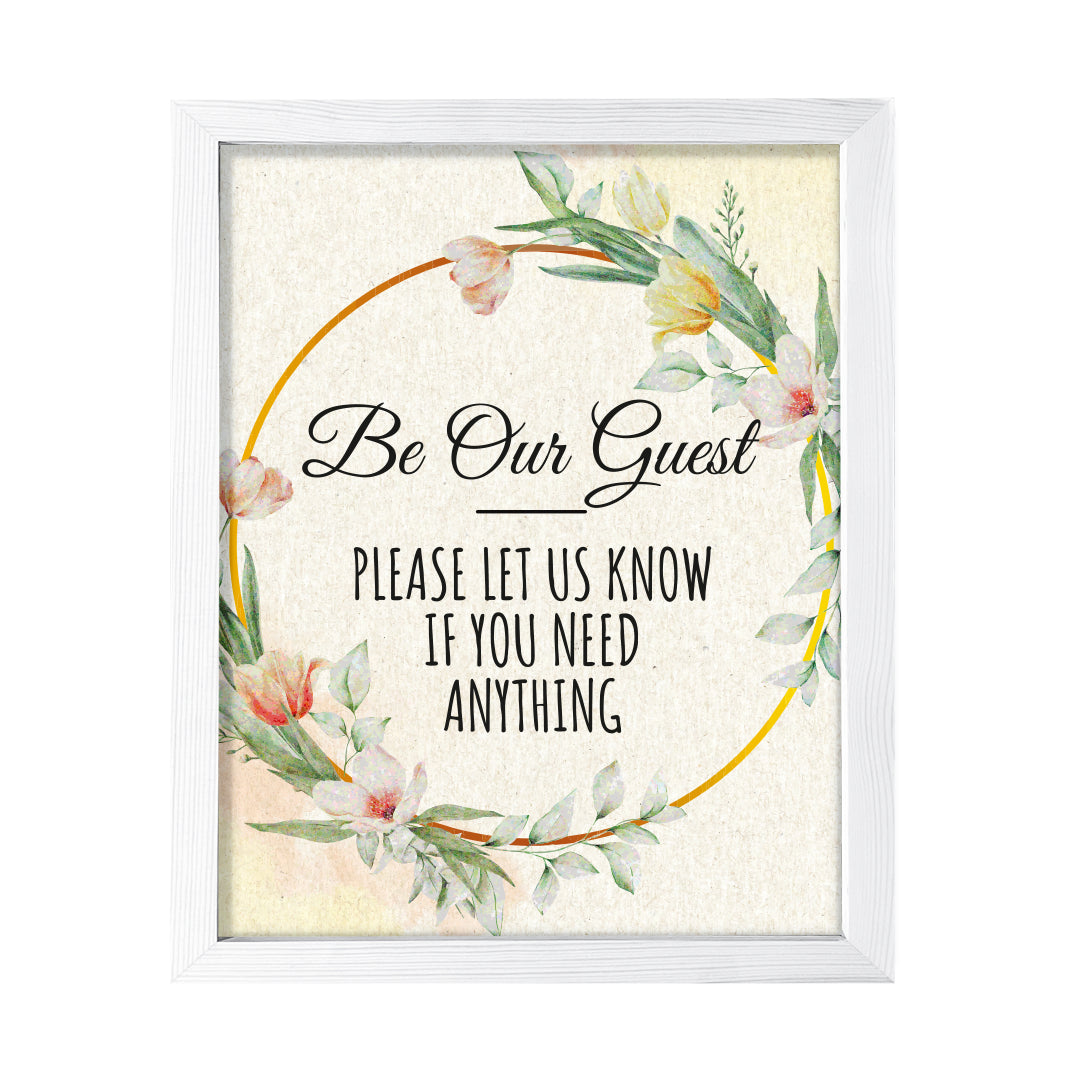 Signs ByLITA Be Our Guest - Please Let Us Know If You Need Anything, Floral FRAMED Print Short Term Rentals Guest Signage Hospitality Wall Art