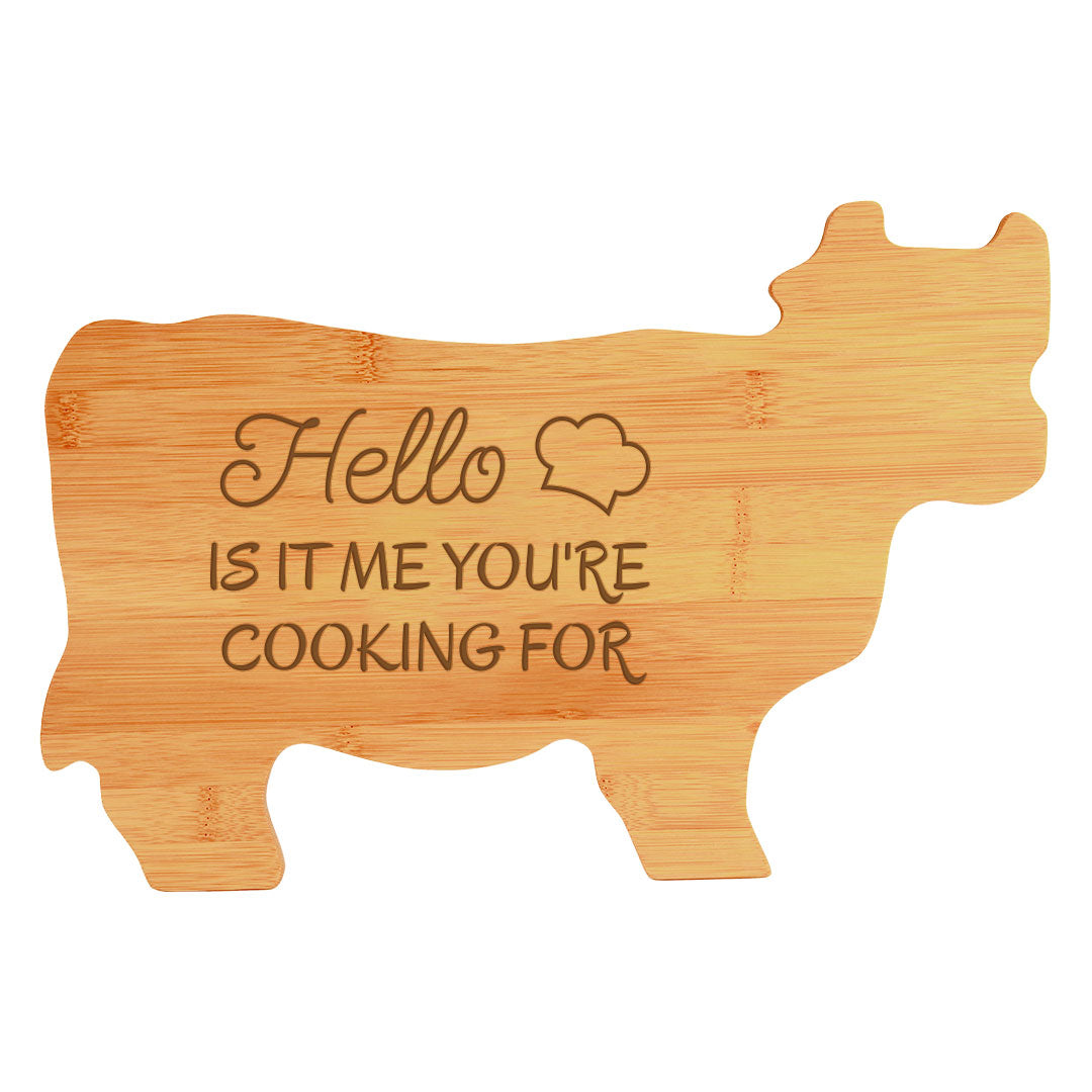 Hello Is It Me You're Cooking For (14.75 x 9.75") Cow Shape Cutting Board | Funny Decorative Kitchen Chopping Board