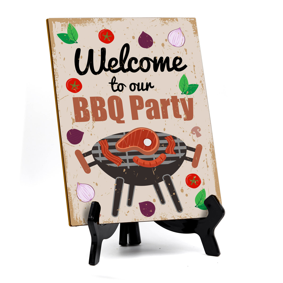 Signs ByLITA Welcome to our BBQ Party, Table Sign with Acrylic Stand (6x8“)