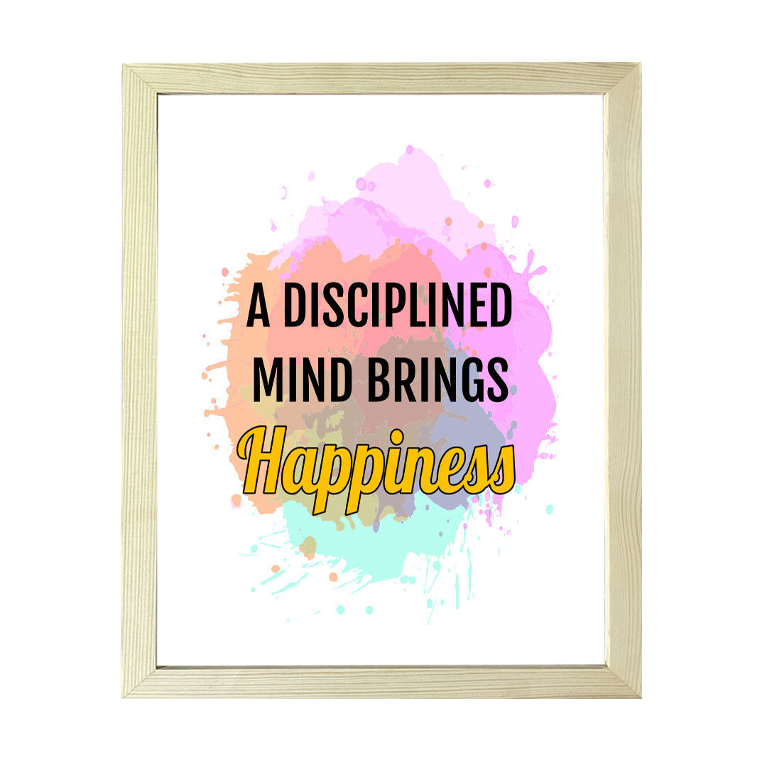 Designs ByLITA A Disciplined Mind Brings Happiness, Framed Wall Art Print | Buddhist Quotes Motivational Decor