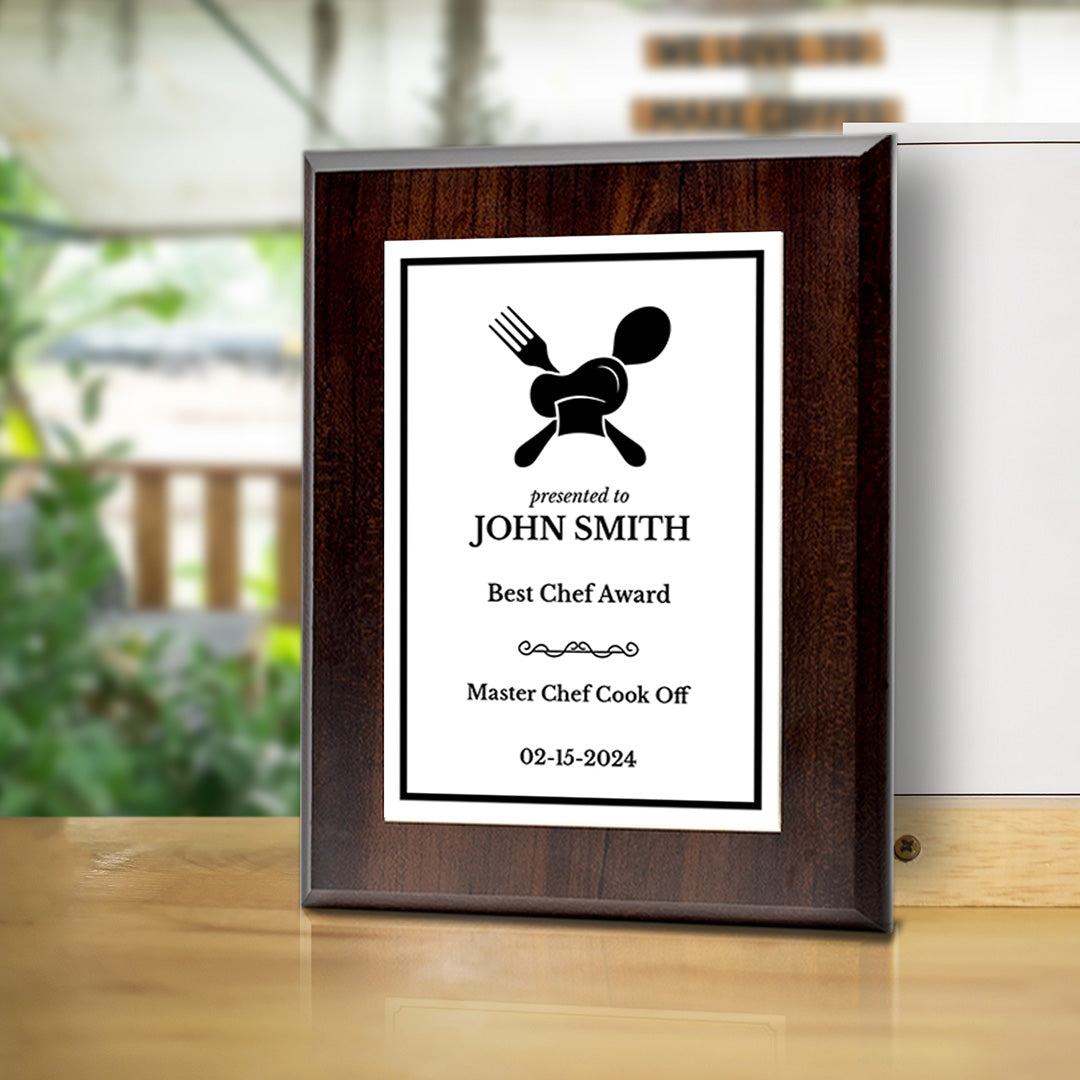 Cooking Competition and Chef Customizable Award Plaque |Easel Mount Option | Recognition of Achievement and Service Personalizable Plaques