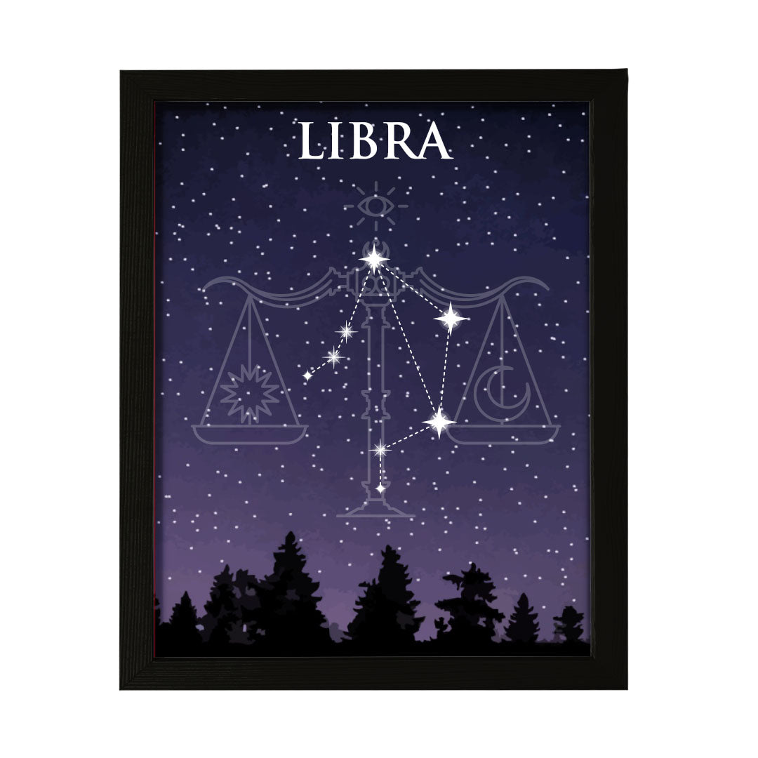 Designs ByLITA Libra Zodiac Sign Night Sky, Wall Print Art | Home and Office Decor | Astrology Star Sign Bedroom Decoration | Perfect Gift