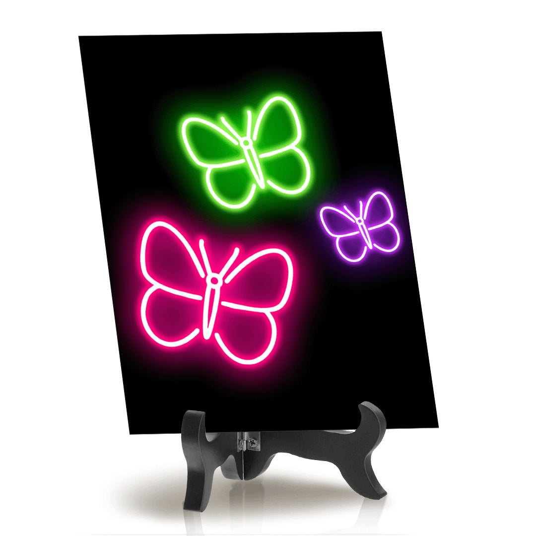 Butterflies Neon Graphic Style Table Sign with Acrylic Stand (6x8“) | Live Streamer Gaming Themed Decoration
