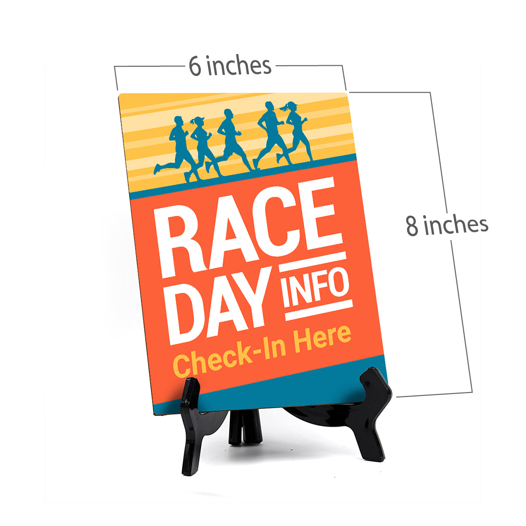 Signs ByLITA Race Day Info: Check-In Here Table Sign with Acrylic Stand (6x8“)