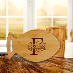 Designs ByLITA Personalized Bamboo Fish Shaped Cutting Board, Customizable Kitchen Chopping Board (9 Design Options) - 14" x 8.5"
