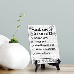 Kids Daily to Do List Checklist Wipe Dry Table Sign (6x8) Office And Home Reminders | Personal Schedule | No Pen Included