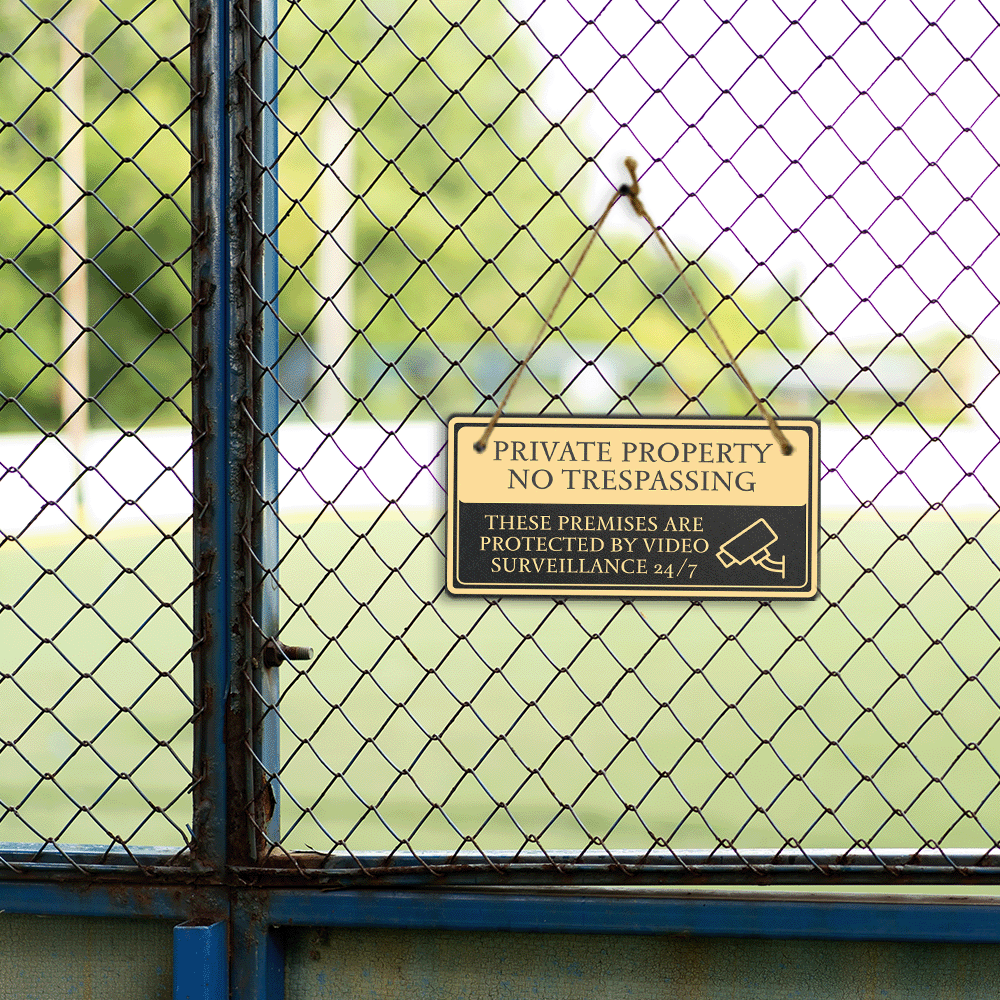 Private Property No Trespassing These Premises Are Protected by Video Surveillance 24/7 5x10 Hanging Plus Wall or Door Sign | Rustic Twine | Home and Business Security Signage