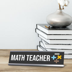 Signs ByLITA Math Teacher Silver Frame, Desk Sign (2x8")